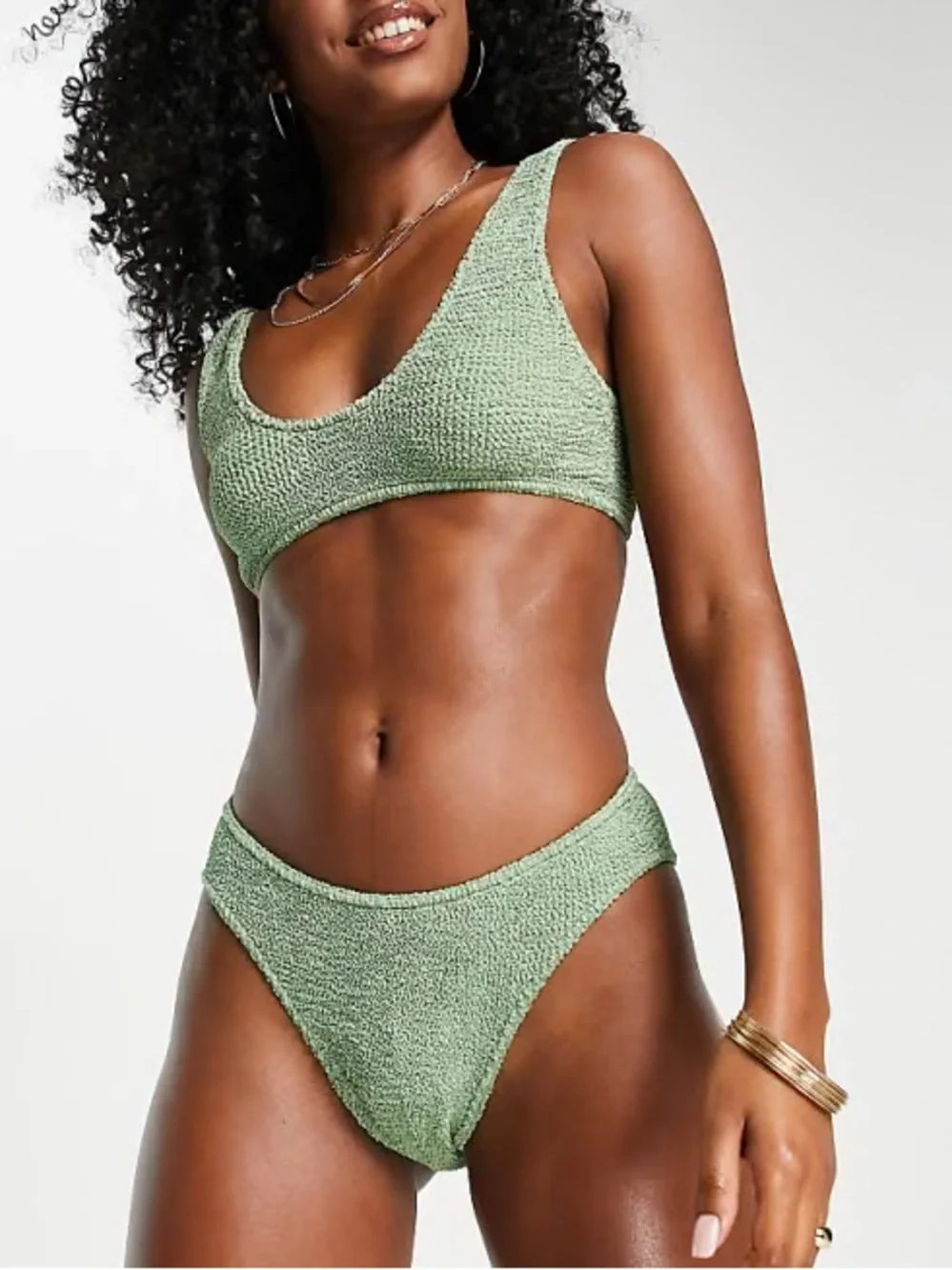 ASOS Textured Scoop Bikini Set in Sage Green